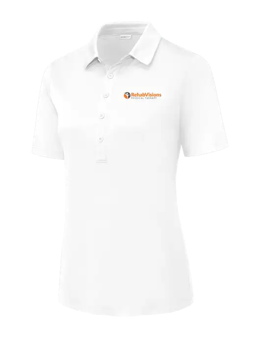White Womens Posi-UV Pro Polo w/RV Physical Therapy Logo