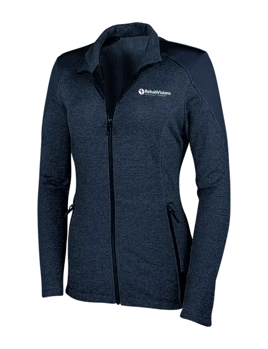 Navy Womens Grid Fleece Jacket w/RV Physical Therapy Logo