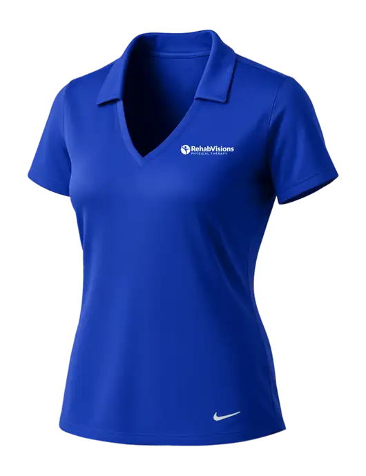 NIKE Dark Royal Womens Dri-Fit Vertical Mesh Polo w/RV Physical Therapy Logo