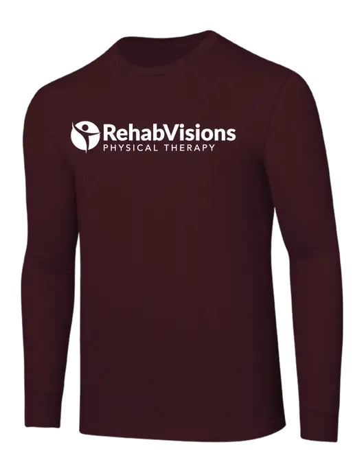 Core Blend Maroon Long Sleeve Tee w/RV Physical Therapy Logo