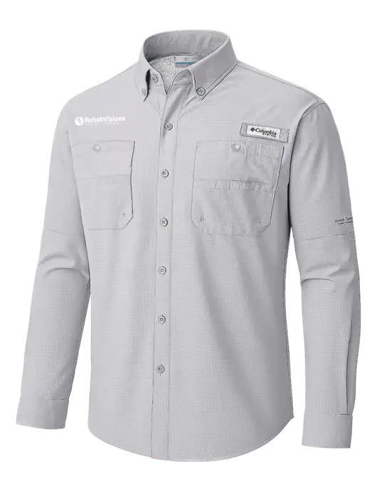 Columbia Cool Grey PFG Tamiami II Long SleeveShirt w/RV Physical Therapy Logo