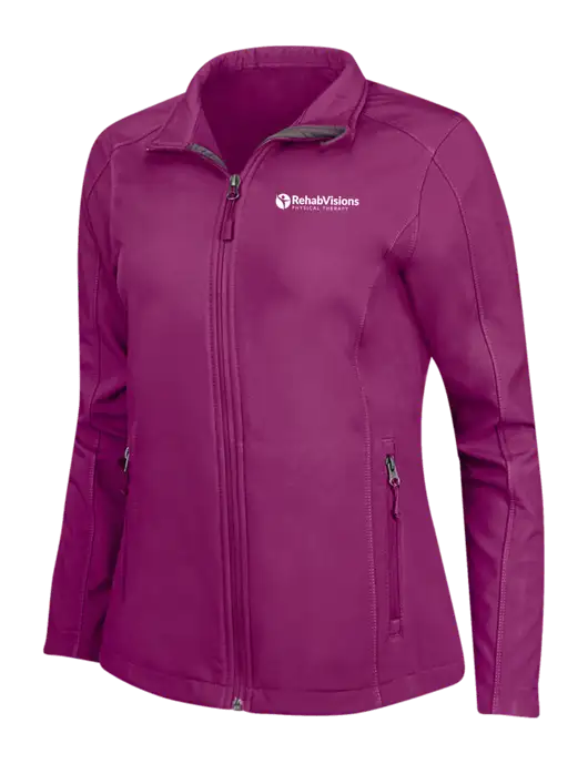Dark Fuchsia Womens Core Soft Shell Jacket w/RV Physical Therapy Logo