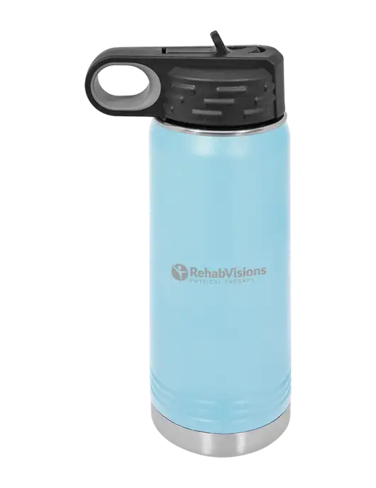 Polar Camel 20 oz Powder Coated Light Blue Vacuum Insulated Water Bottle w/RV Physical Therapy Logo