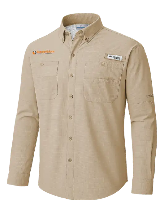 Columbia Fossil PFG Tamiami II Long SleeveShirt w/RV Physical Therapy Logo