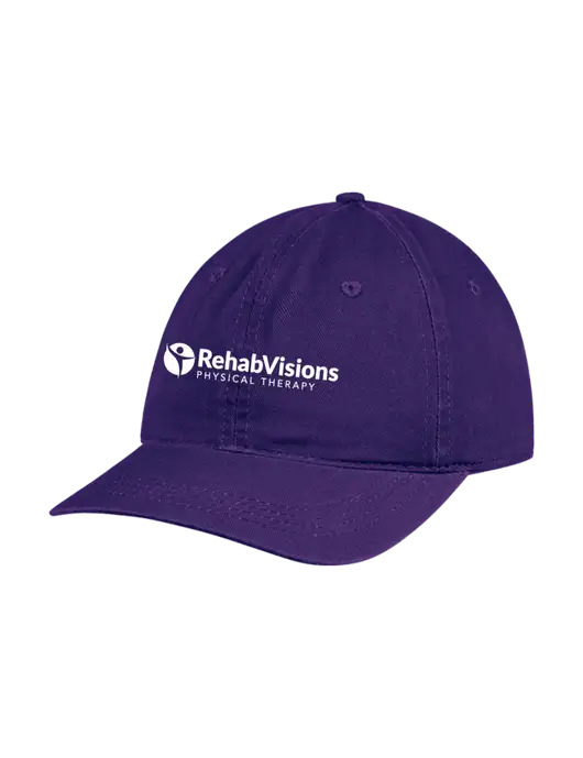Garment Washed Unstructured Twill Purple Cap w/RV Physical Therapy Logo