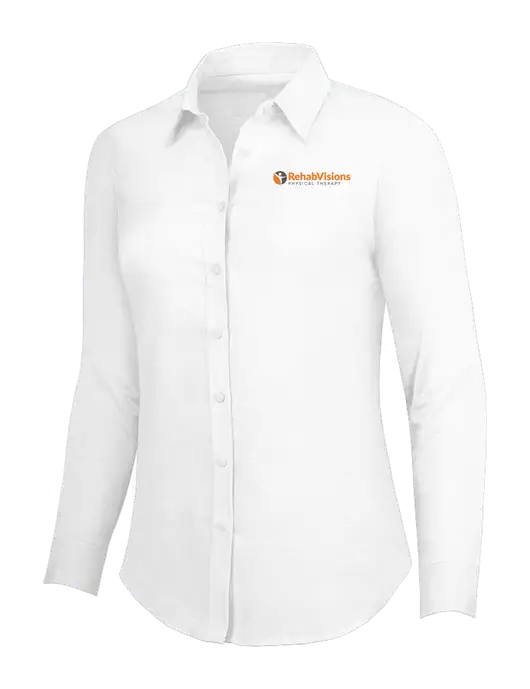 White Womens SuperPro Oxford Shirt w/RV Physical Therapy Logo
