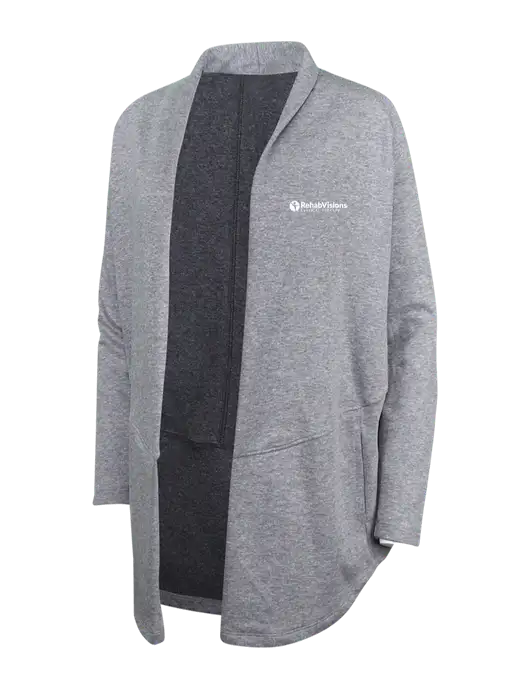 Medium Heather Grey/Char Heather Womens Interlock Cardigan w/RV Physical Therapy Logo