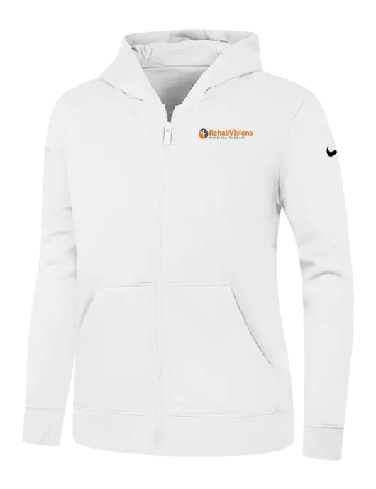 Nike Womens Club Fleece Sleeve Swoosh Full-Zip White Hoodie w/RV Physical Therapy Logo