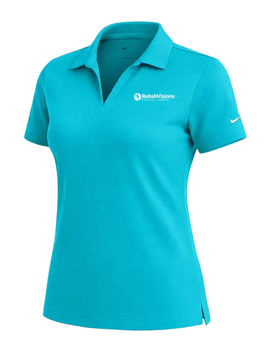 NIKE Sapphire Blue Womens Dri-Fit Micro Pique Polo w/RV Physical Therapy Logo