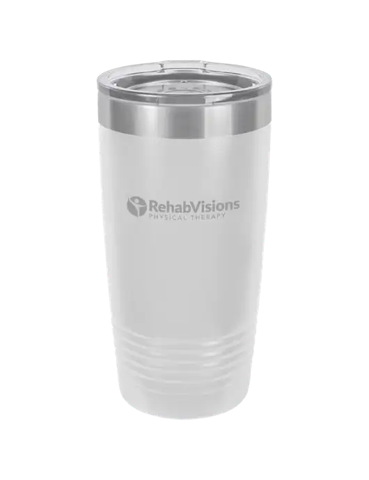 Polar Camel 20 oz Powder Coated White Vacuum Insulated Tumbler  w/RV Physical Therapy Logo