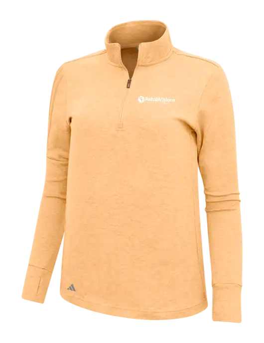 Adidas Light Orange Heather Womens 3 Stripes Quarter Zip Sweater w/RV Physical Therapy Logo