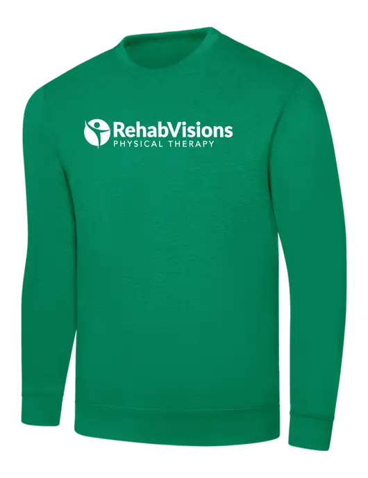 Kelly Green 7.8 oz Ring Spun Crew Sweatshirt w/RV Physical Therapy Logo