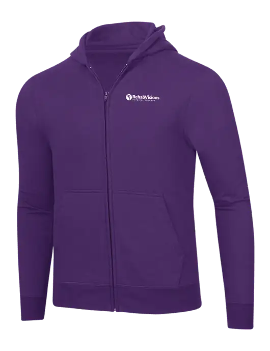 Purple 8.5 oz Ring Spun Zip Hooded Sweatshirt w/RV Physical Therapy Logo