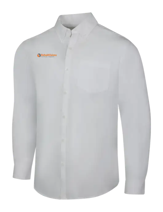 White Long Sleeve Carefree Poplin Shirt w/RV Physical Therapy Logo