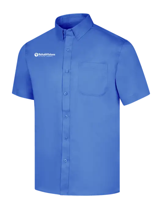 Short Sleeve Dark Carolina Blue Superpro React Twill Shirt w/RV Physical Therapy Logo