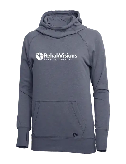 New Era True Navy Heather Womens Tri-Blend Fleece Pullover Hoodie w/RV Physical Therapy Logo