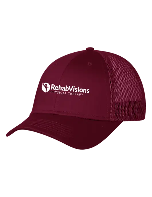 Maroon Mesh Trucker Cap Snap Back w/RV Physical Therapy Logo
