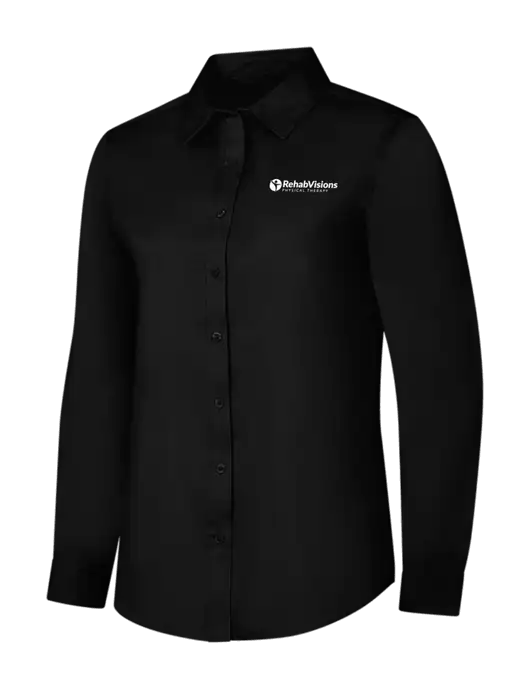 Womens Black Long Sleeve Superpro React Twill Shirt w/RV Physical Therapy Logo