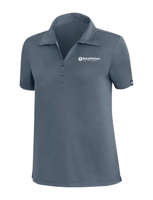 TravisMathew Dark Slate Blue Womens Coto Performance Polo w/RV Physical Therapy Logo