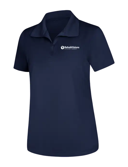 Womens Navy Micropique Sport-Wick Polo w/RV Physical Therapy Logo