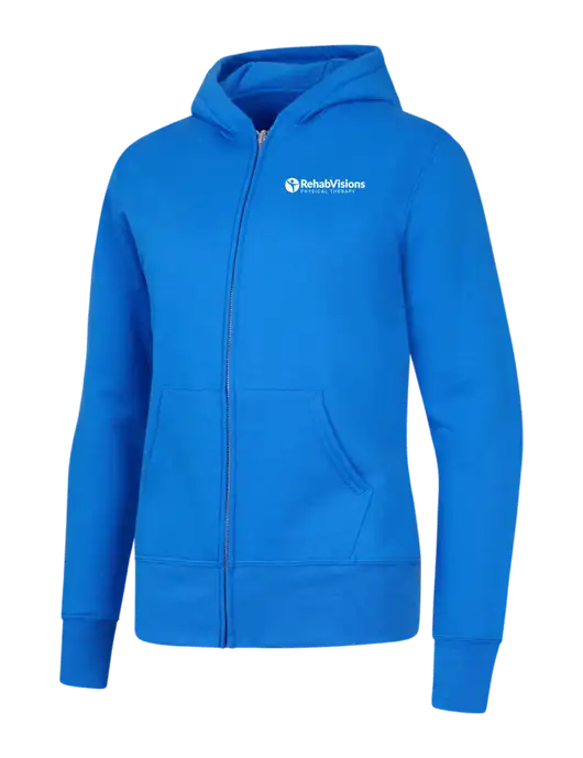 Royal Womens Core Fleece Full-Zip Hooded Sweatshirt w/RV Physical Therapy Logo