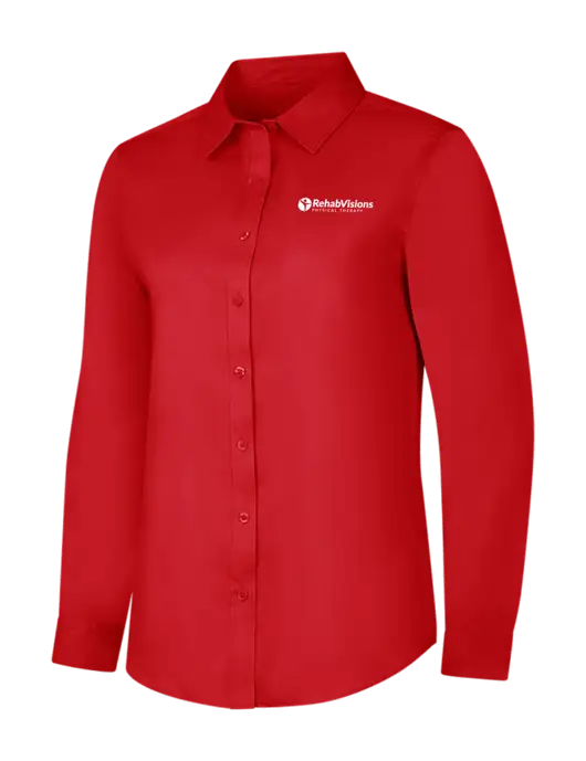 Red Womens Long Sleeve Superpro React Twill Shirt w/RV Physical Therapy Logo