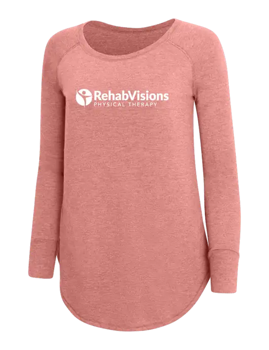 Womens Perfect Wide Collar Tunic Tri-Blend Blush Frost 4.5 oz T-Shirt w/RV Physical Therapy Logo