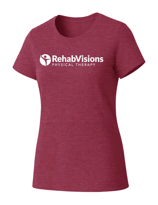 Womens Seriously Soft Heathered Cardinal T-Shirt w/RV Physical Therapy Logo
