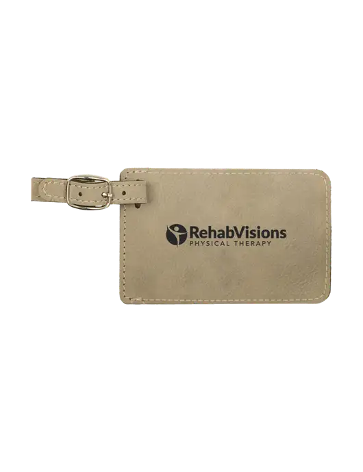 Tan Leatherette Luggage Tag w/RV Physical Therapy Logo