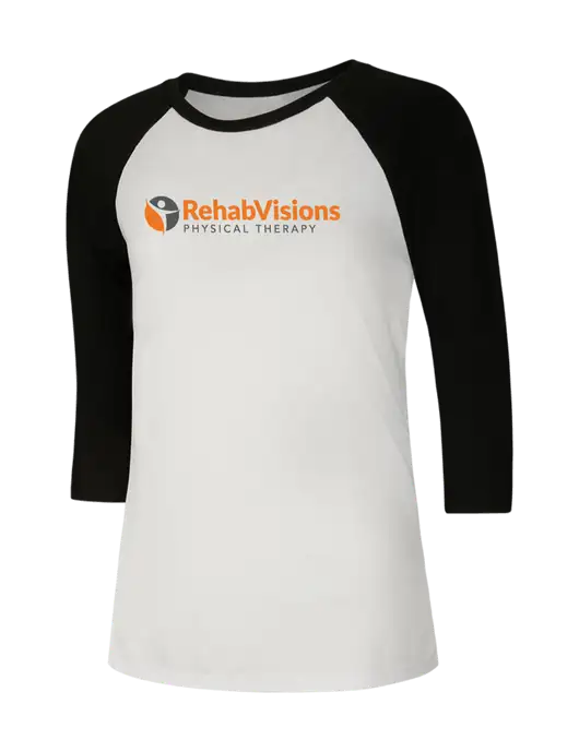 Womens Simply Soft 3/4 Sleeve Black/White Ring Spun Cotton T-Shirt w/RV Physical Therapy Logo