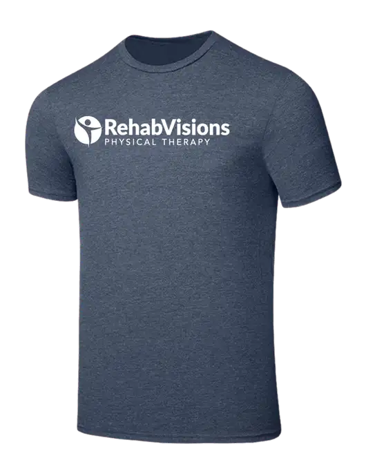 Seriously Soft Heathered Navy T-Shirt w/RV Physical Therapy Logo