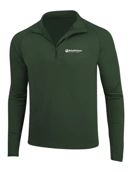Dark Green Sport Wick Stretch 1/4 Zip Pullover w/RV Physical Therapy Logo