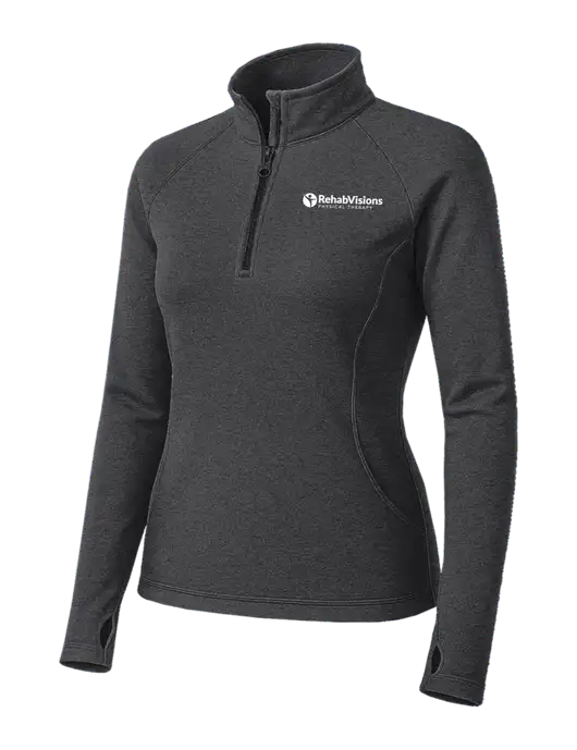 Dark Grey Heather Womens Sport Wick Stretch 1/4 Zip Pullover w/RV Physical Therapy Logo