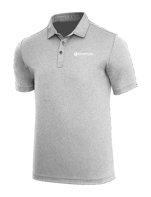 TravisMathew Medium Grey Heather Coto Performance Polo w/RV Physical Therapy Logo