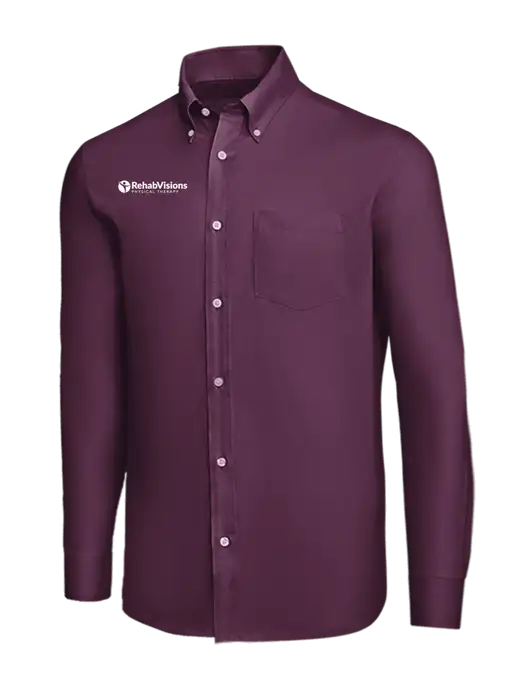 Brooks Brothers Eggplant Wrinkle-Free Stretch Nailhead Shirt w/RV Physical Therapy Logo