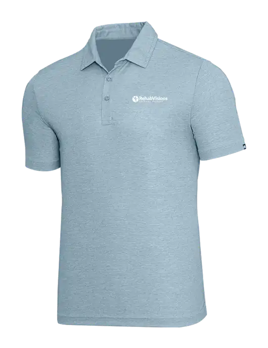 TravisMathew Light Blue Heather Oceanside Polo w/RV Physical Therapy Logo