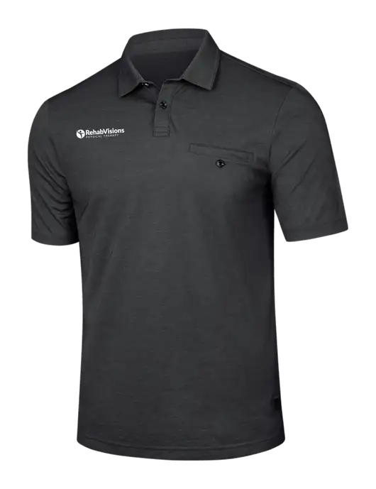 TravisMathew Black Heather Sunsetters Pocket Polo w/RV Physical Therapy Logo