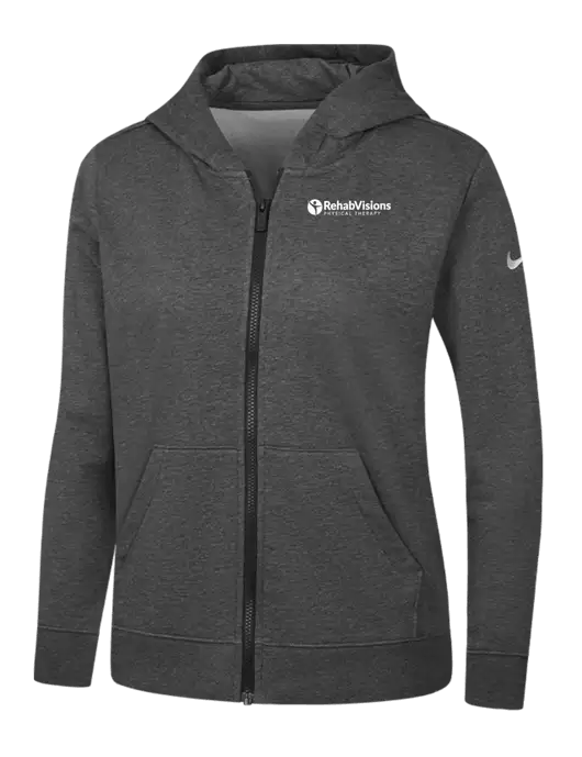 Nike Womens Club Fleece Sleeve Swoosh Full-Zip Charcoal Heather Hoodie w/RV Physical Therapy Logo