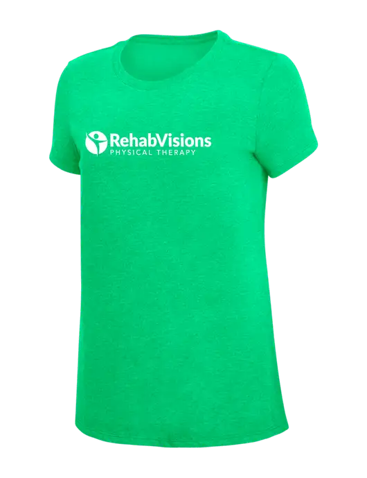 Womens Simply Soft Green Frost 4.5oz Poly/Combed Ring Spun Cotton T-Shirt w/RV Physical Therapy Logo