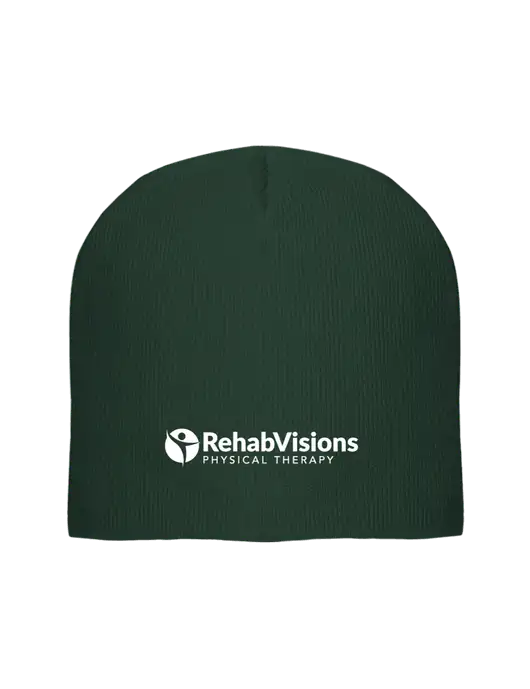 Solid Dark Green Element Knit Beanie  w/RV Physical Therapy Logo