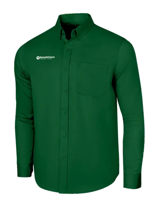 Long Sleeve Dark Green Superpro React Twill Shirt w/RV Physical Therapy Logo