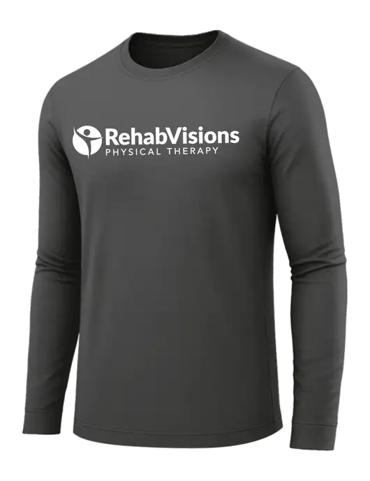 Long Sleeve Dark Grey PosiCharge Competitor Tee w/RV Physical Therapy Logo
