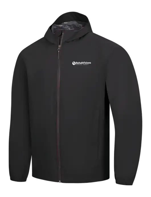 Black Essential Rain Jacket w/RV Physical Therapy Logo