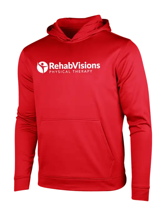 Deep Red Sport-Wick Fleece Hooded Pullover w/RV Physical Therapy Logo