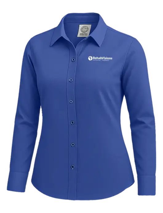 Brooks Brothers Womens Royal Blue Wrinkle-Free Stretch Nailhead Shirt w/RV Physical Therapy Logo