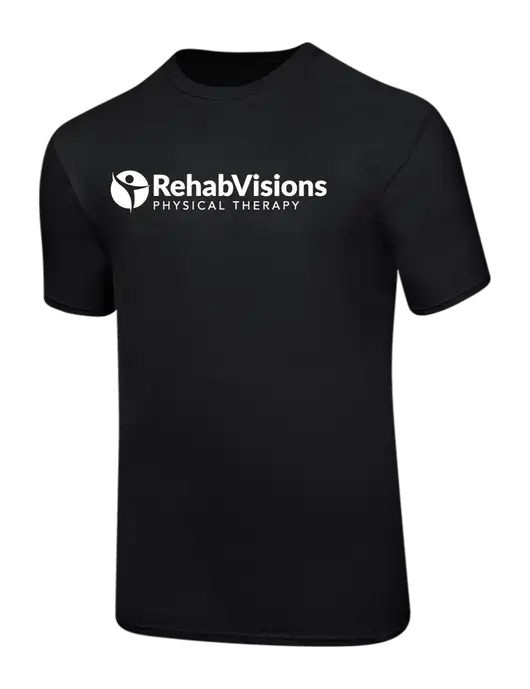 Ring Spun Jet Black 4.5 oz T-Shirt w/RV Physical Therapy Logo