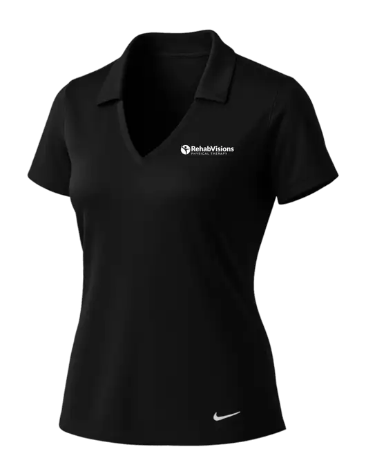 NIKE Black Womens Dri-Fit Vertical Mesh Polo w/RV Physical Therapy Logo