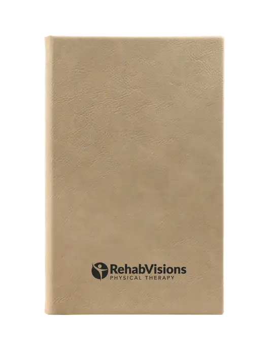 Tan Leatherette 5.25 x 8.25 Journal w/RV Physical Therapy Logo
