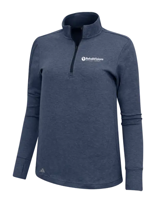 Adidas Navy Melange Womens 3 Stripes Quarter Zip Sweater w/RV Physical Therapy Logo