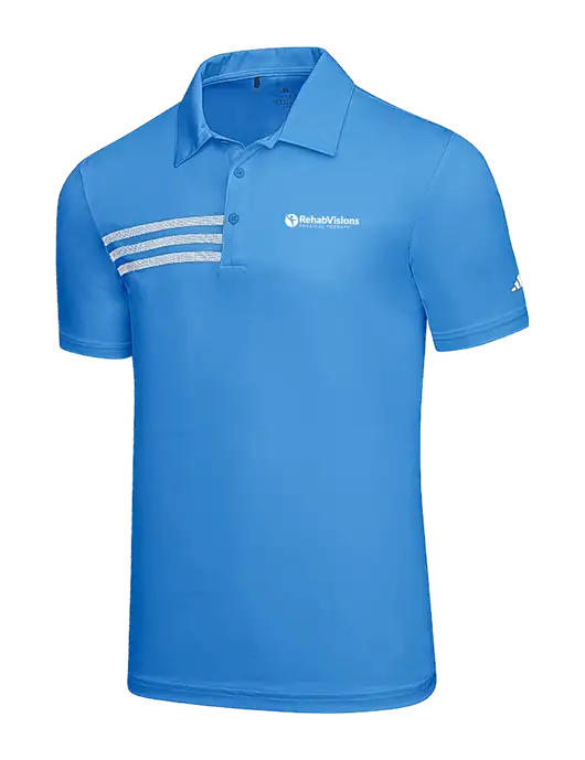 Adidas Carolina Blue 3 Stripes Chest Polo w/RV Physical Therapy Logo